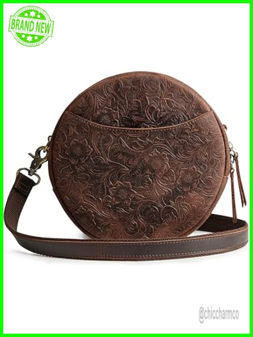 Top Grain Crazy Horse Leather Crossbody Bag Circle Shoulder Bag